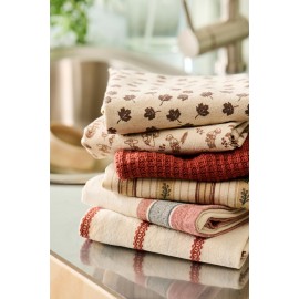 Torchon naturel motif feuilles