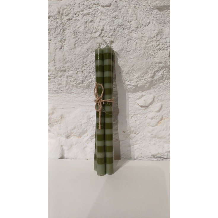 lot de 4 bougies à rayures "olive et verte"